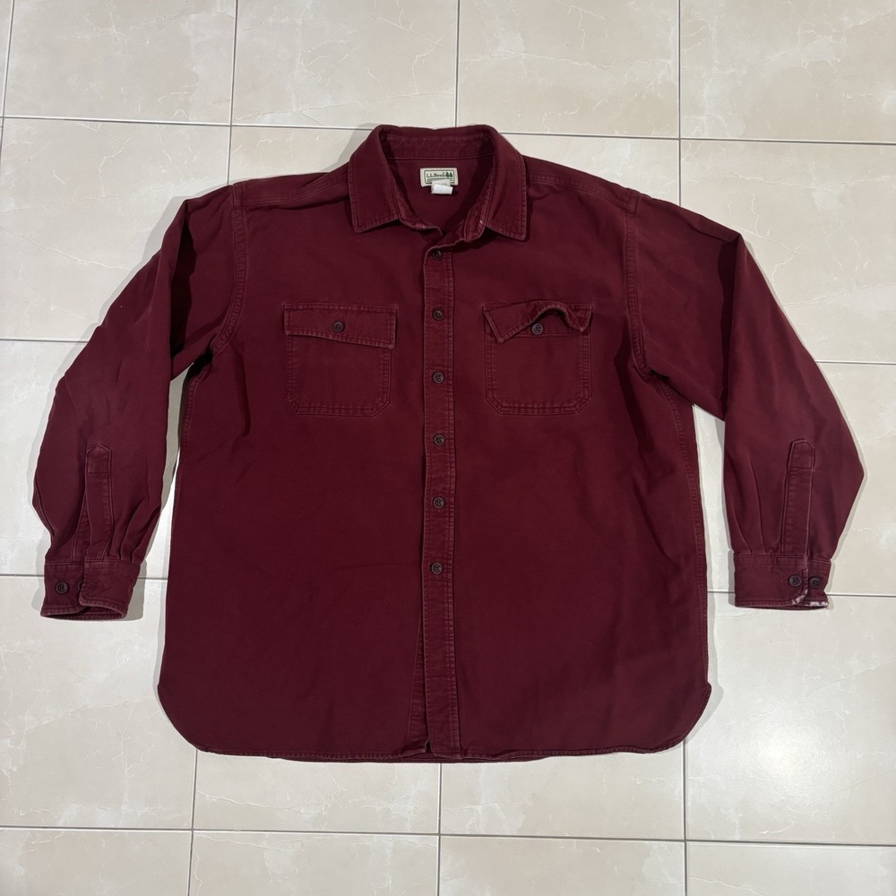 Vintage LL Bean Button Shirt Red Heavy Cotton Men's XL 90s Y2K Gorp Core Hiking
